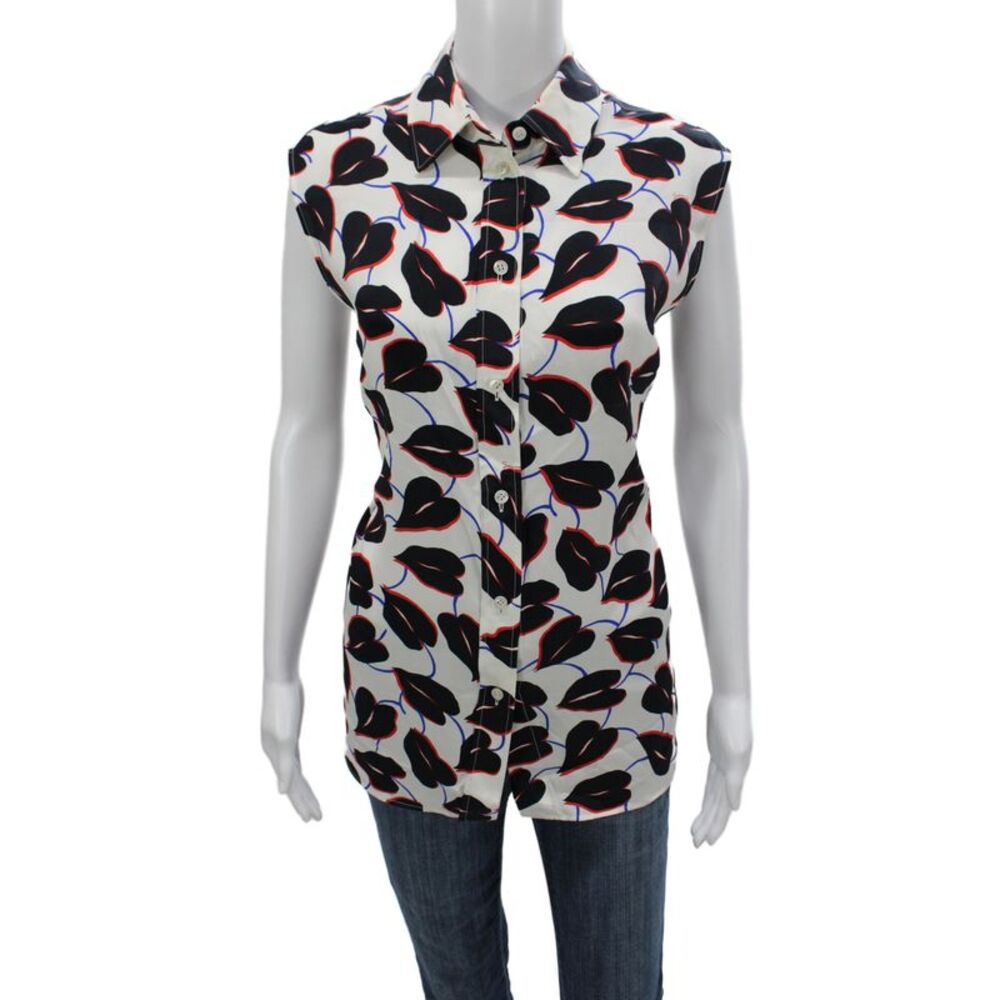 Givenchy Women Sleeveless Silk Floral Tunic Button Up Collared Black Size 42